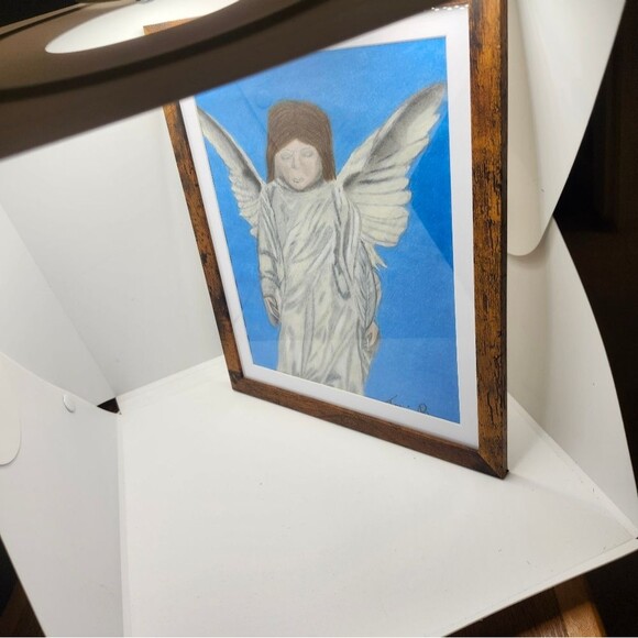 Hand Crafted Angel Colored Pencil Drawing Framed 9x11" - Picture 8 of 14